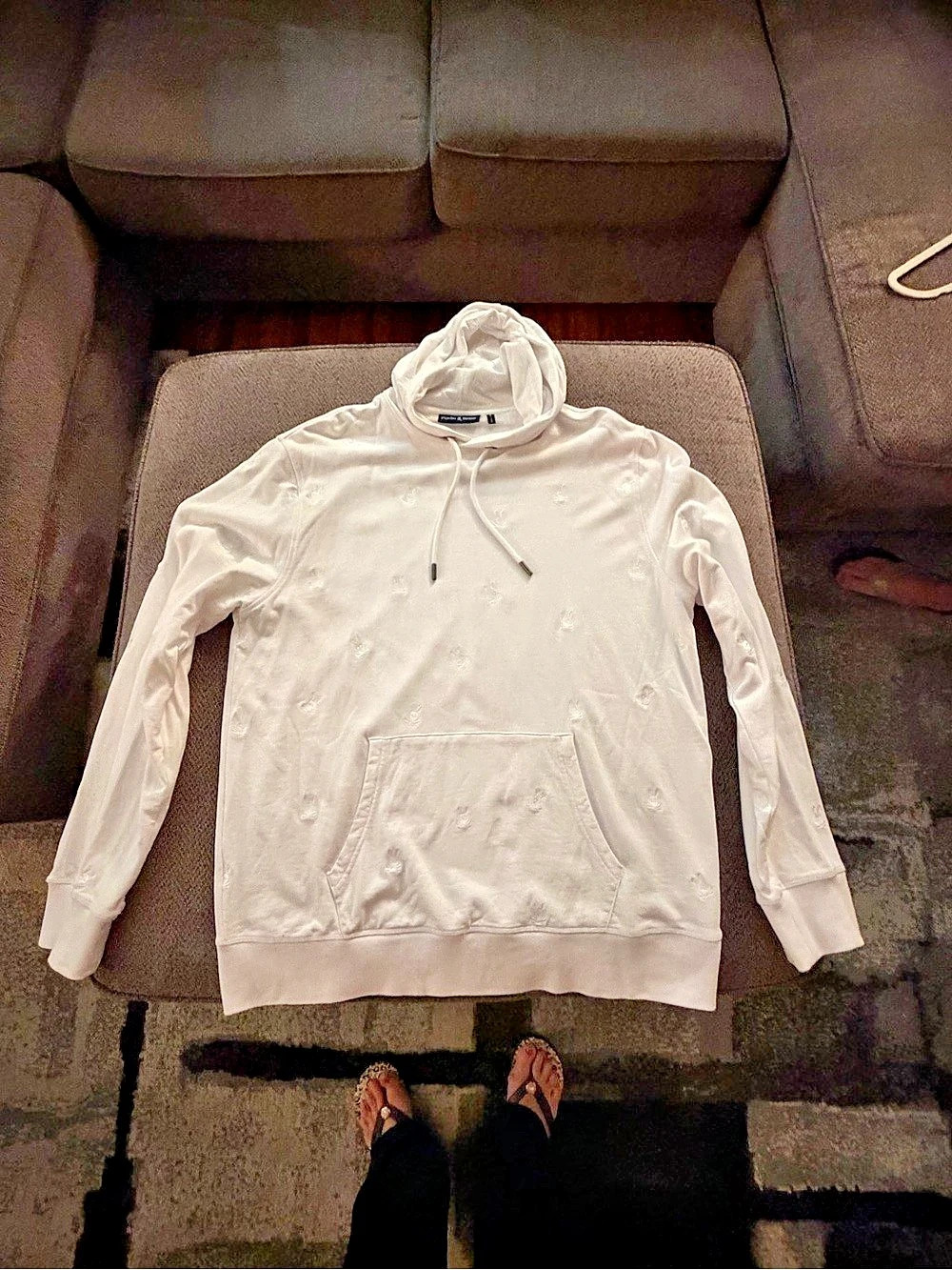 Psycho Bunny All-Over Embroidered Skull Bunny Hoodie White XXLarge